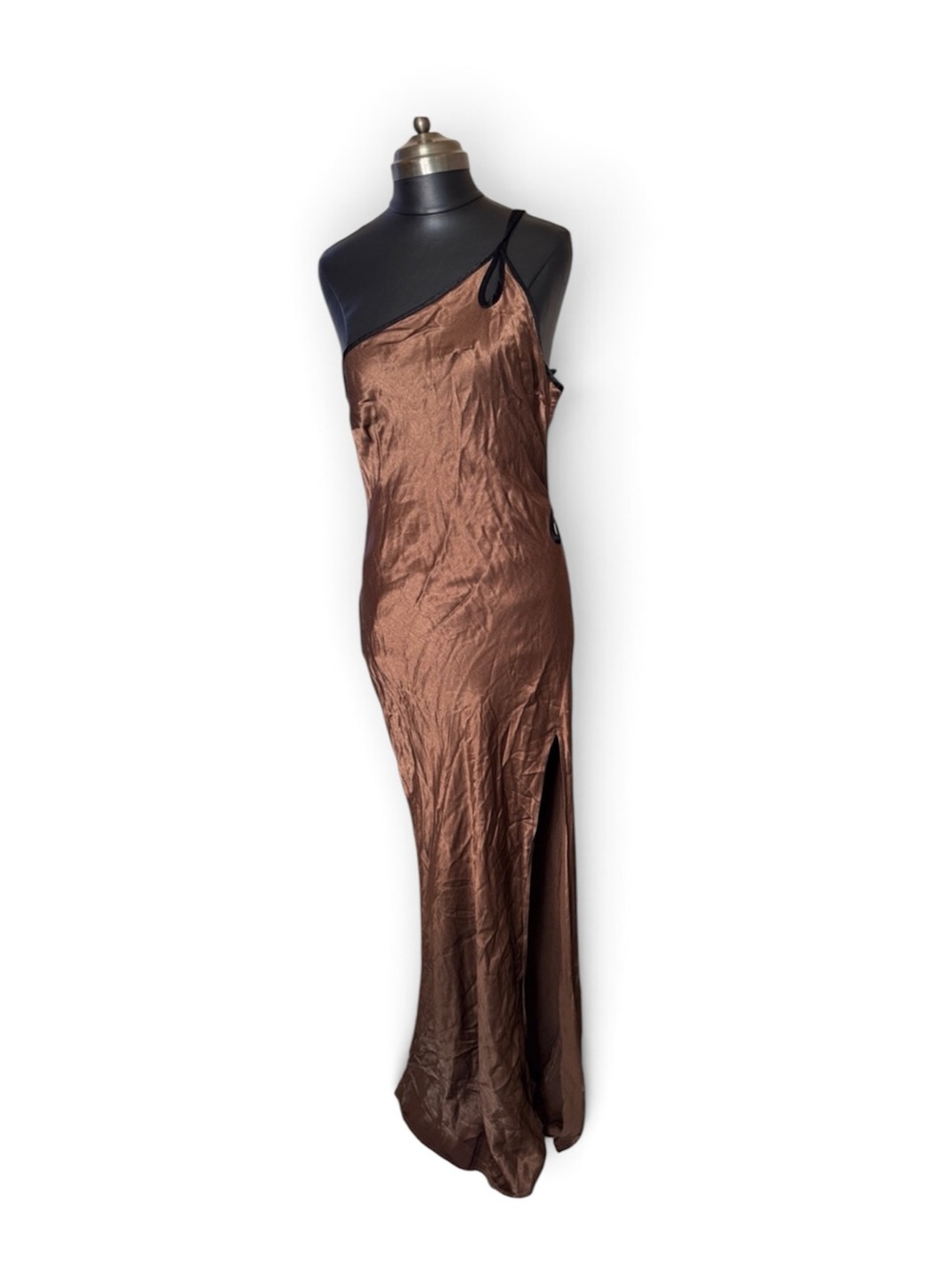 Bec & Bridge One-Shoulder Satin Maxi Dress in Brown
